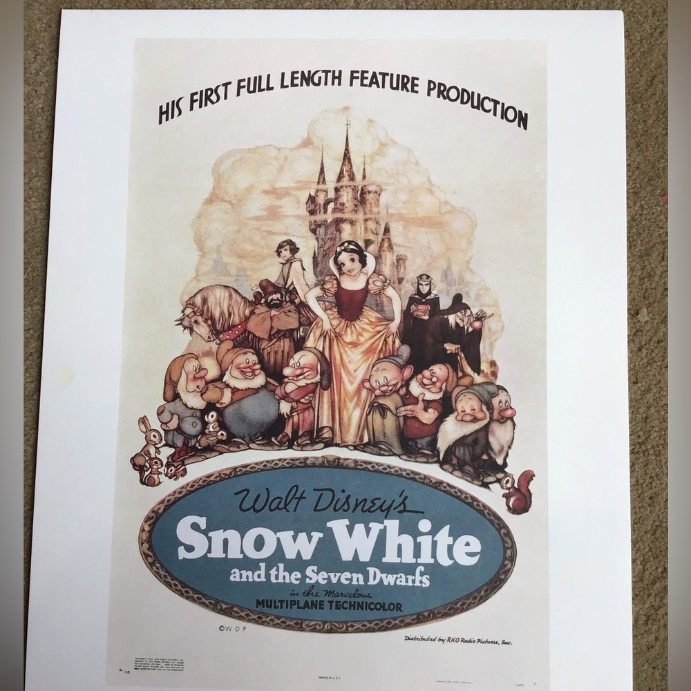Vintage Rare Disney “Snow White And The Seven Dwarfs” Exclusice Lithograph 1937